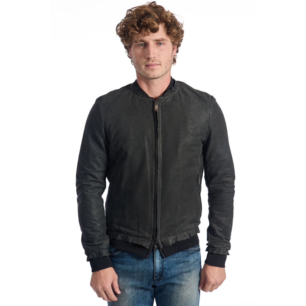 Veste en cuir d'agneau gris pour homme de luxe Roberto Pepe