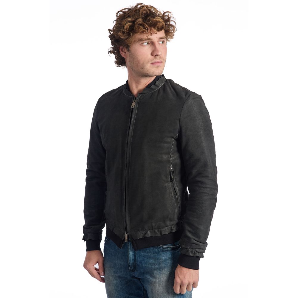 Veste en cuir d'agneau gris pour homme de luxe Roberto Pepe