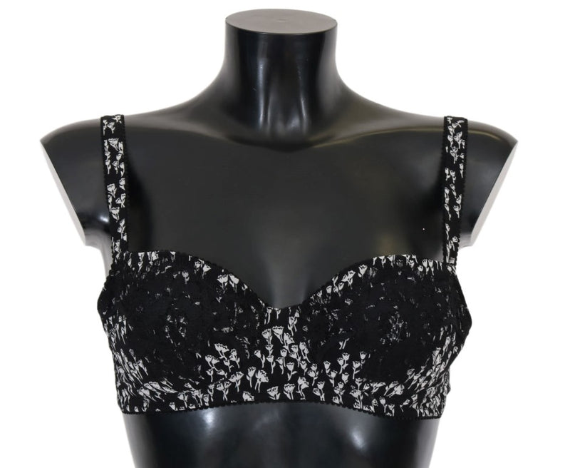 Soutien-gorge Dolce &amp; Gabbana en soie noire, dentelle blanche et stretch