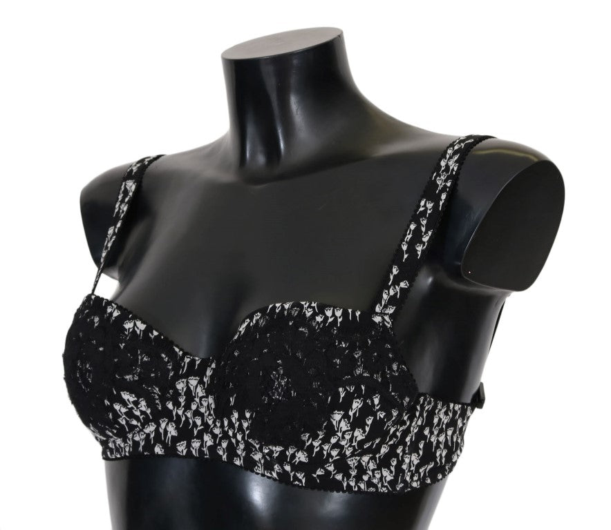 Soutien-gorge Dolce &amp; Gabbana en soie noire, dentelle blanche et stretch