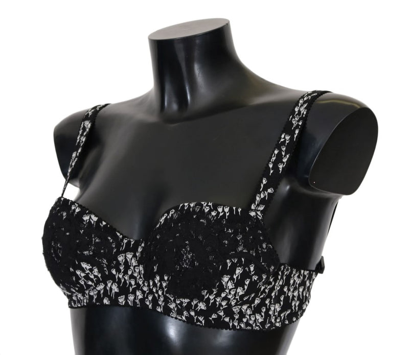 Soutien-gorge Dolce &amp; Gabbana en soie noire, dentelle blanche et stretch