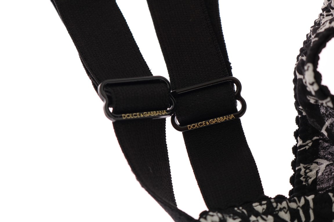 Soutien-gorge Dolce &amp; Gabbana en soie noire, dentelle blanche et stretch