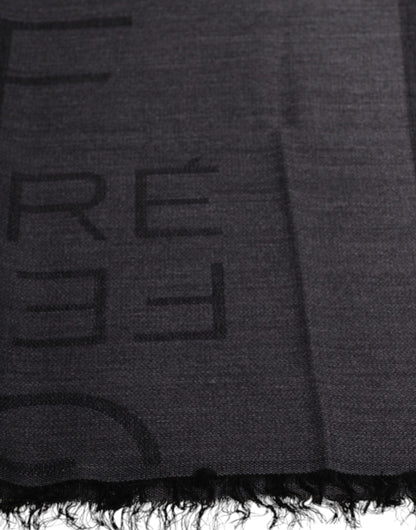 Foulard à motifs en laine et viscose gris foncé GF Ferre