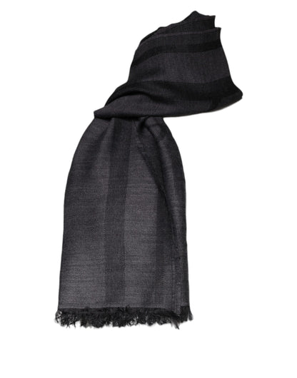 GF Ferre Donkergrijze wollen viscose foulard sjaal met patroon