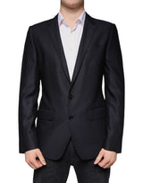 Dolce &amp; Gabbana Blazer-manteau tailleur droit en laine bleu foncé à simple boutonnage