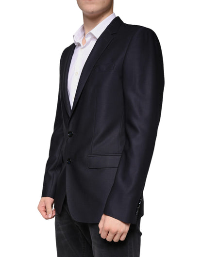 Dolce & Gabbana Blazer-manteau tailleur droit en laine bleu foncé à simple boutonnage