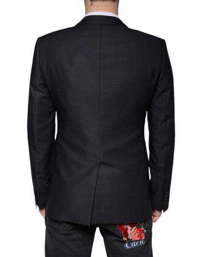 Dolce & Gabbana Blazer-manteau tailleur droit en laine bleu foncé à simple boutonnage