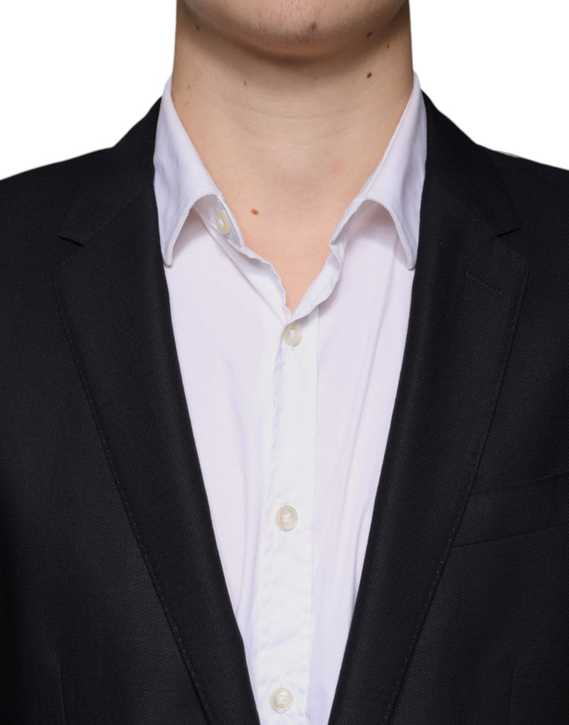 Dolce &amp; Gabbana donkerblauwe wollen, enkelgeknopte blazer in jaslengte