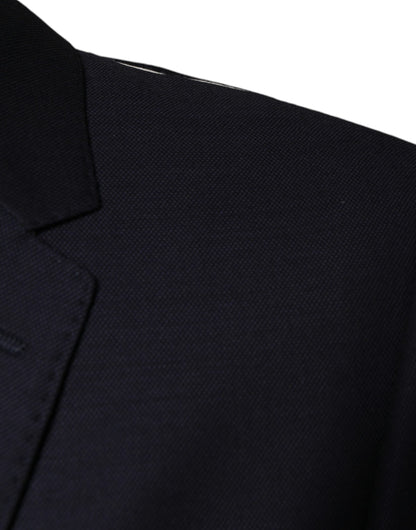 Dolce & Gabbana Blazer-manteau tailleur droit en laine bleu foncé à simple boutonnage