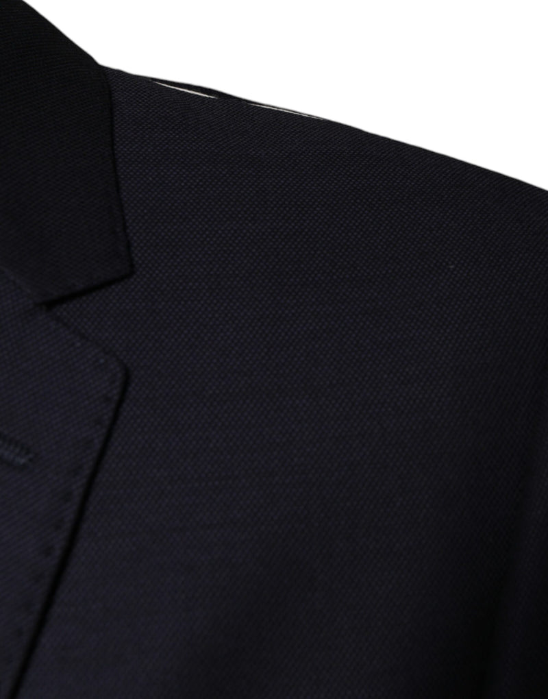 Dolce &amp; Gabbana donkerblauwe wollen, enkelgeknopte blazer in jaslengte