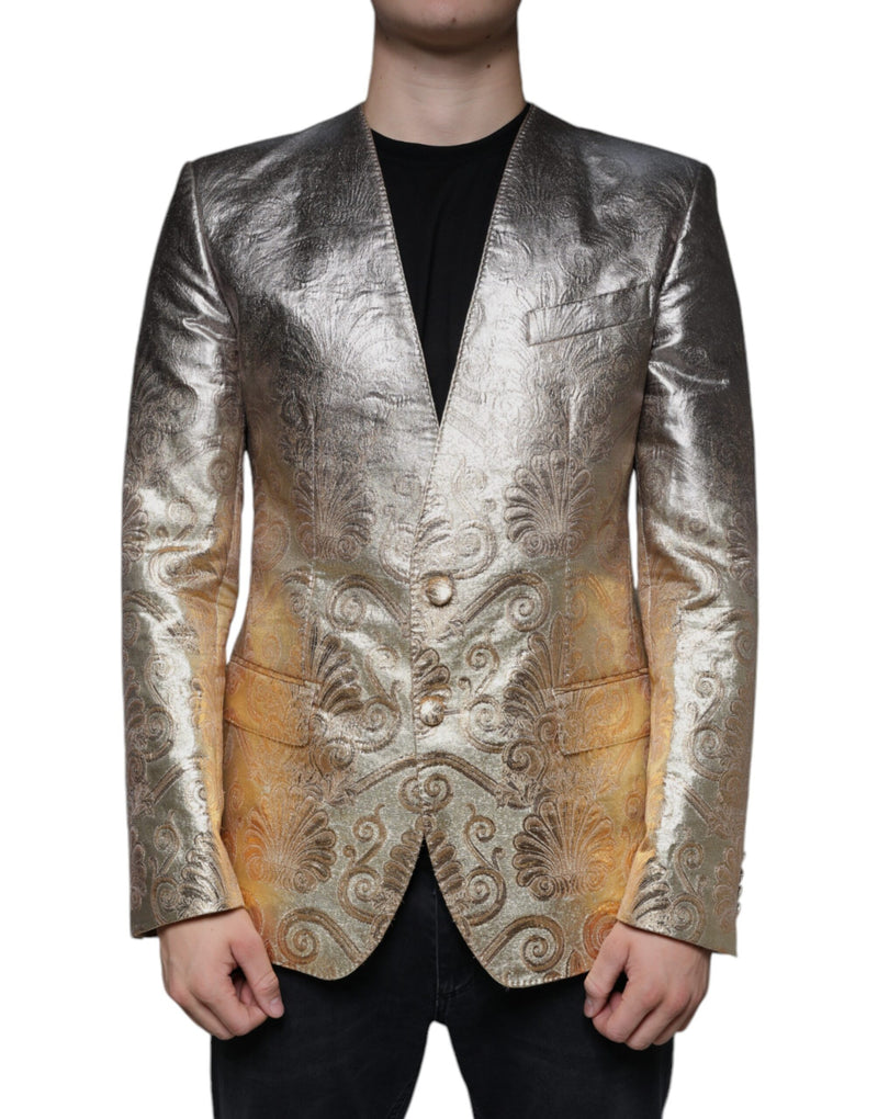 Dolce &amp; Gabbana goudkleurige jacquard, enkelgeknopte blazerjurk