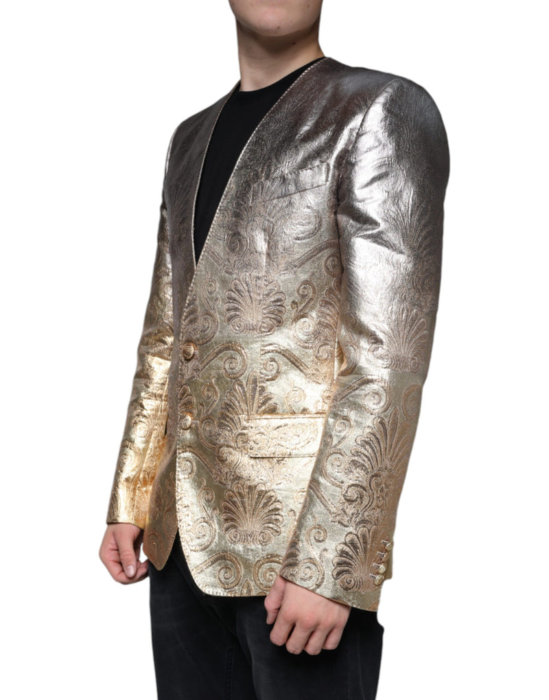Dolce &amp; Gabbana goudkleurige jacquard, enkelgeknopte blazerjurk