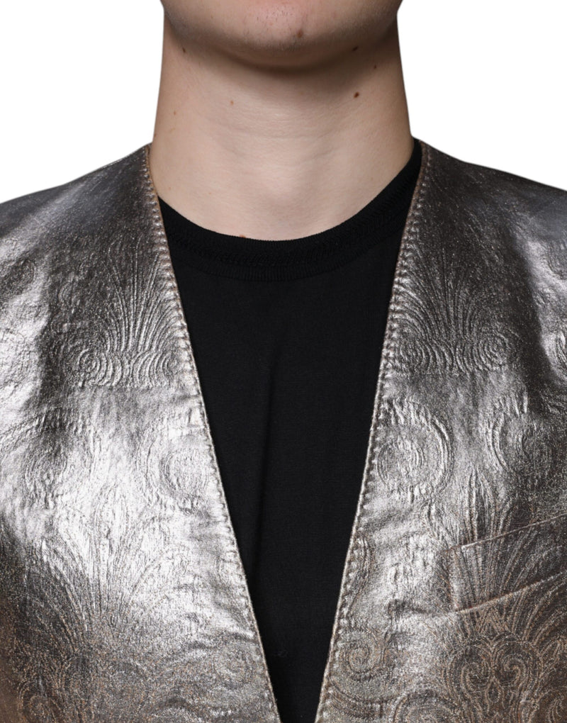 Dolce &amp; Gabbana goudkleurige jacquard, enkelgeknopte blazerjurk