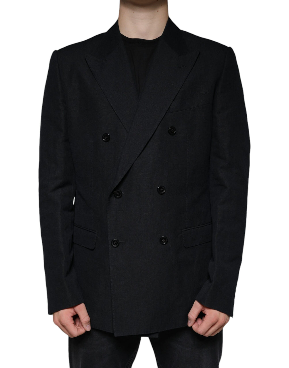 Blazer-robe noir en lin à double boutonnage de Dolce &amp; Gabbana