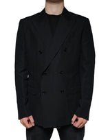Blazer-robe noir en lin à double boutonnage de Dolce &amp; Gabbana