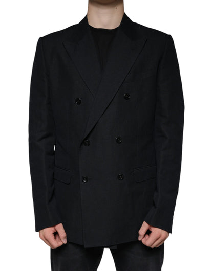Blazer-robe noir en lin à double boutonnage de Dolce &amp; Gabbana