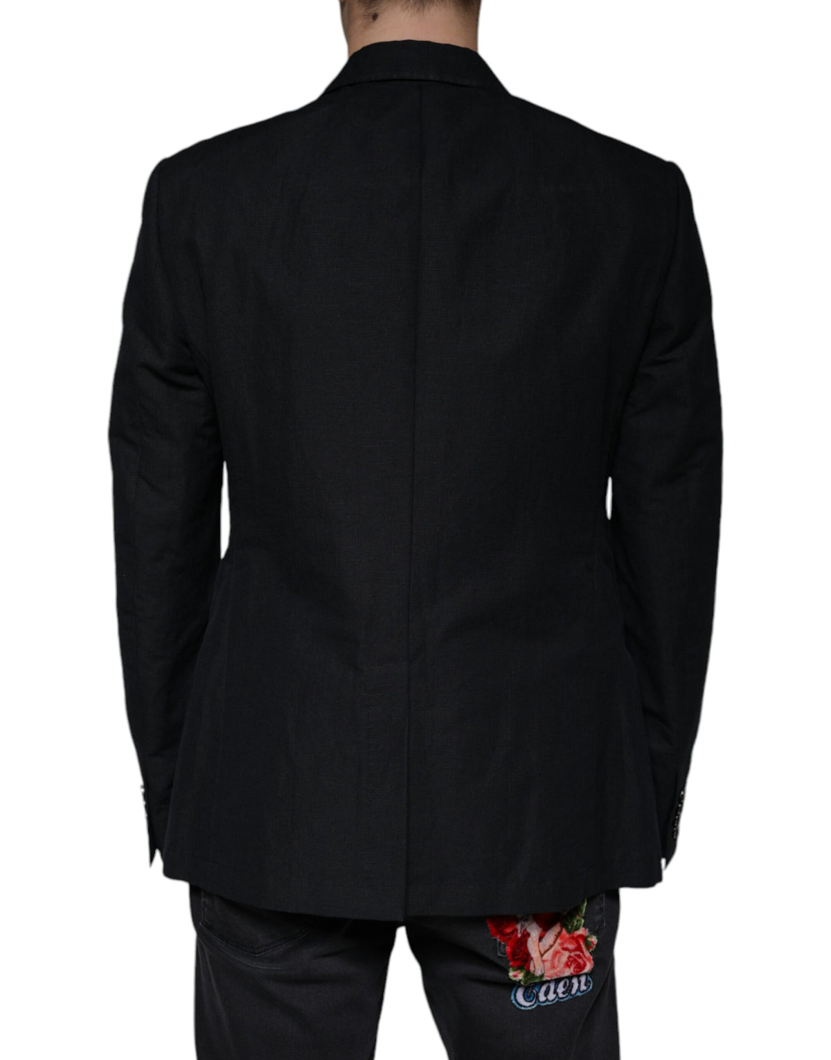Blazer-robe noir en lin à double boutonnage de Dolce &amp; Gabbana