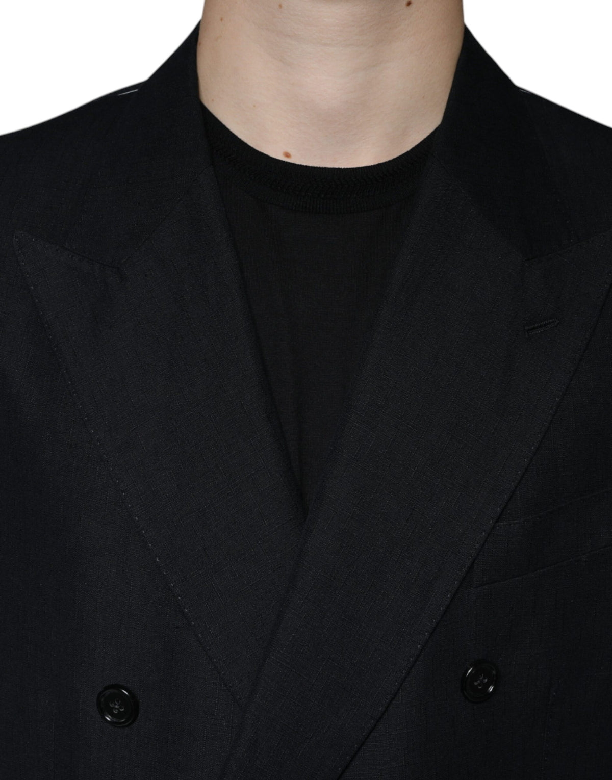 Blazer-robe noir en lin à double boutonnage de Dolce &amp; Gabbana