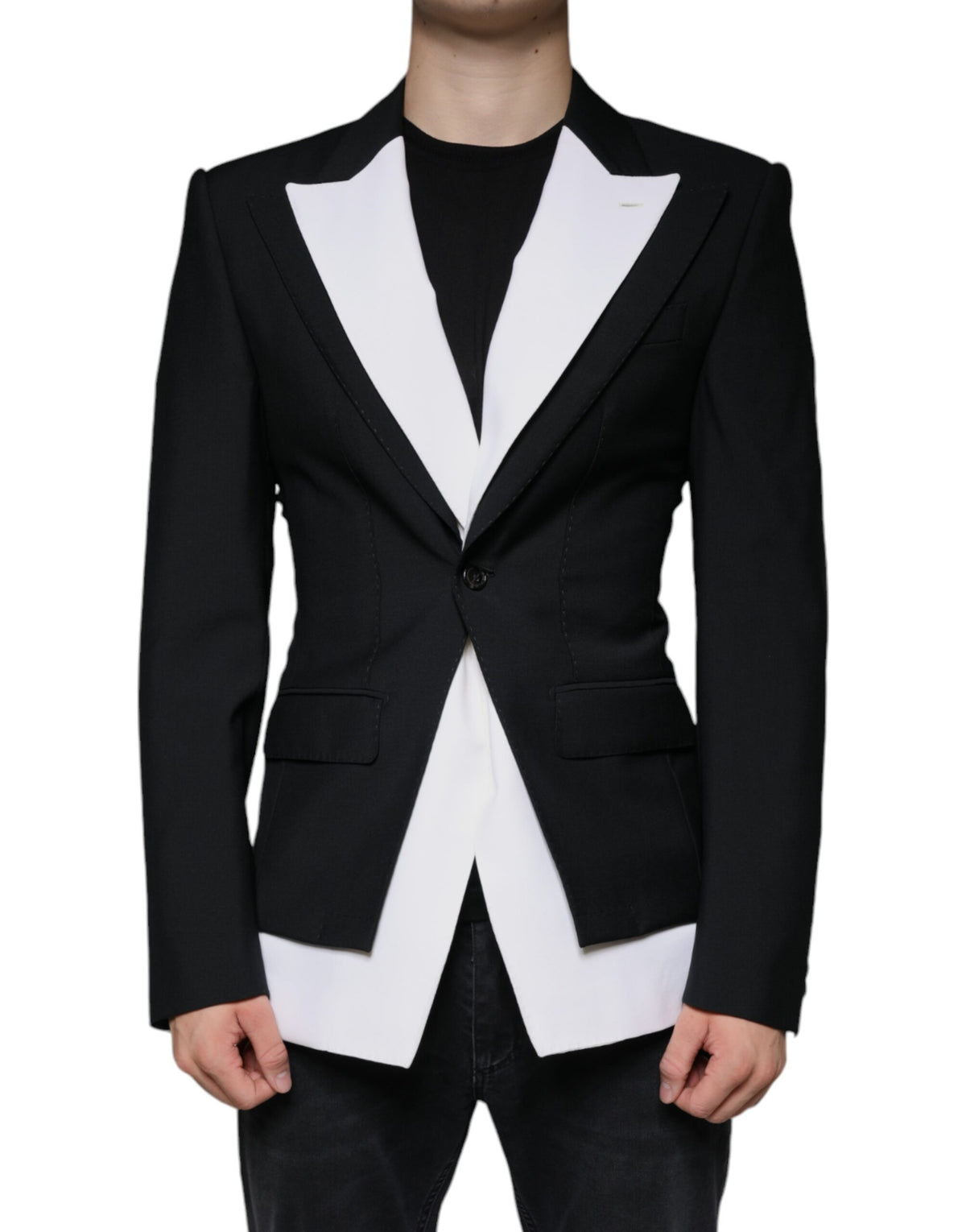 Blazer-robe noir et blanc à simple boutonnage de Dolce &amp; Gabbana