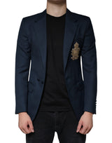 Dolce &amp; Gabbana, veste-blazer bleu en laine à logo, à simple boutonnage