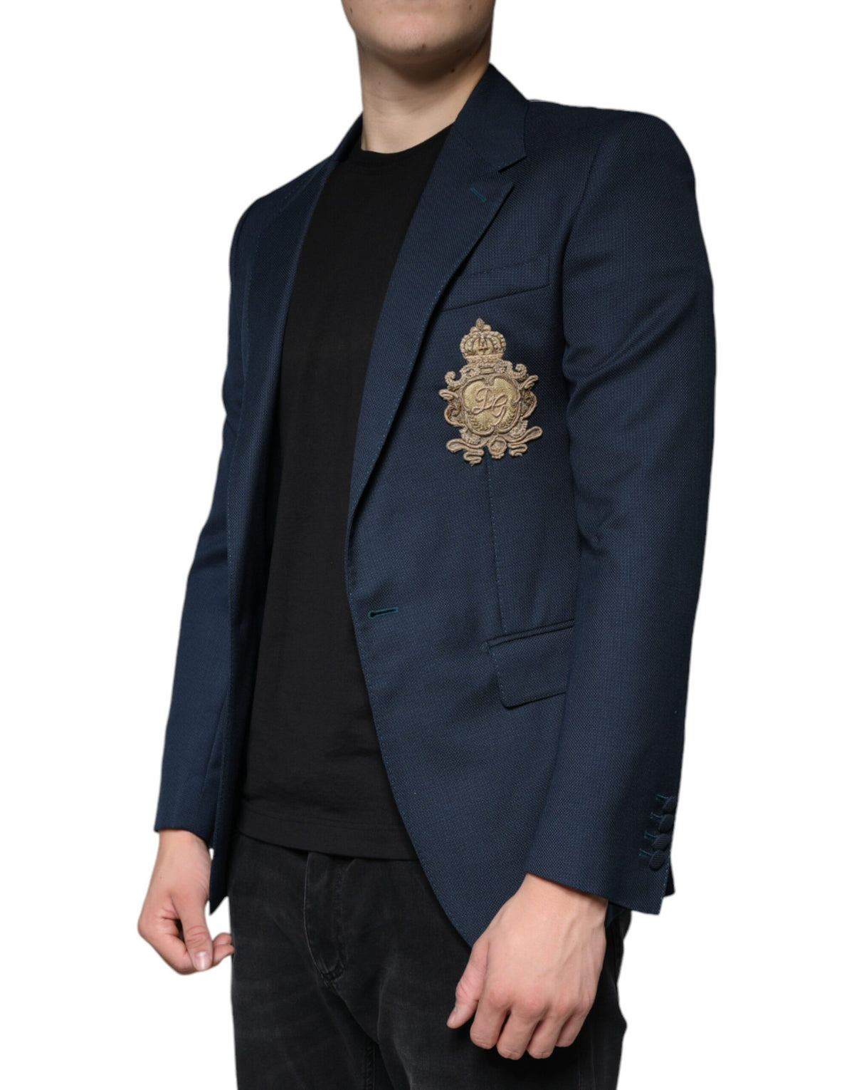 Dolce &amp; Gabbana, veste-blazer bleu en laine à logo, à simple boutonnage