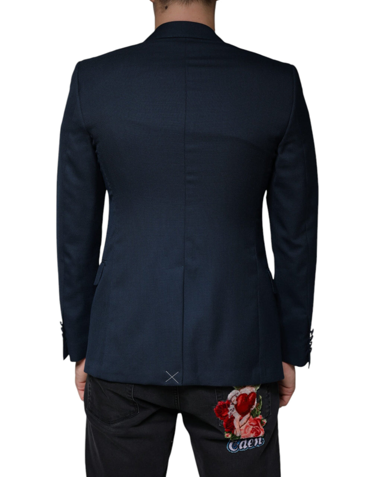 Dolce &amp; Gabbana, veste-blazer bleu en laine à logo, à simple boutonnage