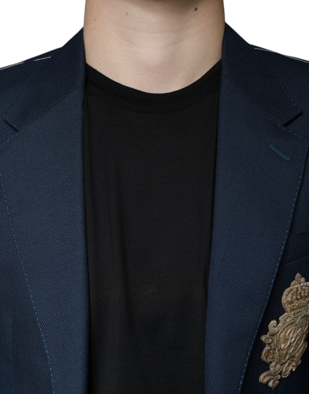 Dolce &amp; Gabbana, veste-blazer bleu en laine à logo, à simple boutonnage