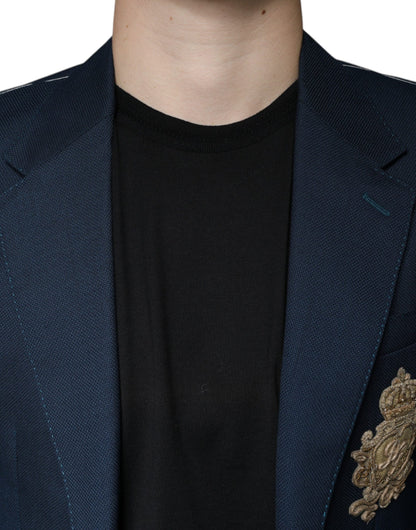 Dolce & Gabbana, veste-blazer bleu en laine à logo, à simple boutonnage