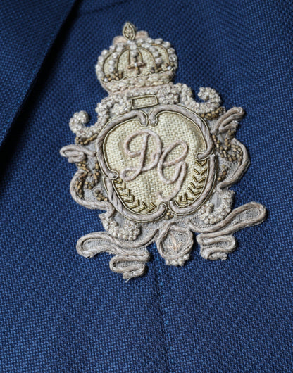 Dolce & Gabbana, veste-blazer bleu en laine à logo, à simple boutonnage