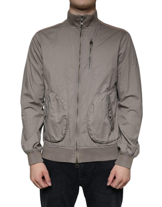 Veste bomber à fermeture éclair intégrale en coton brun avec logo Armani Jeans