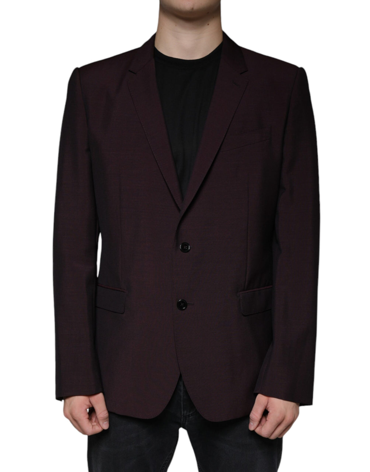 Dolce &amp; Gabbana Blazer-robe en laine bordeaux à simple boutonnage