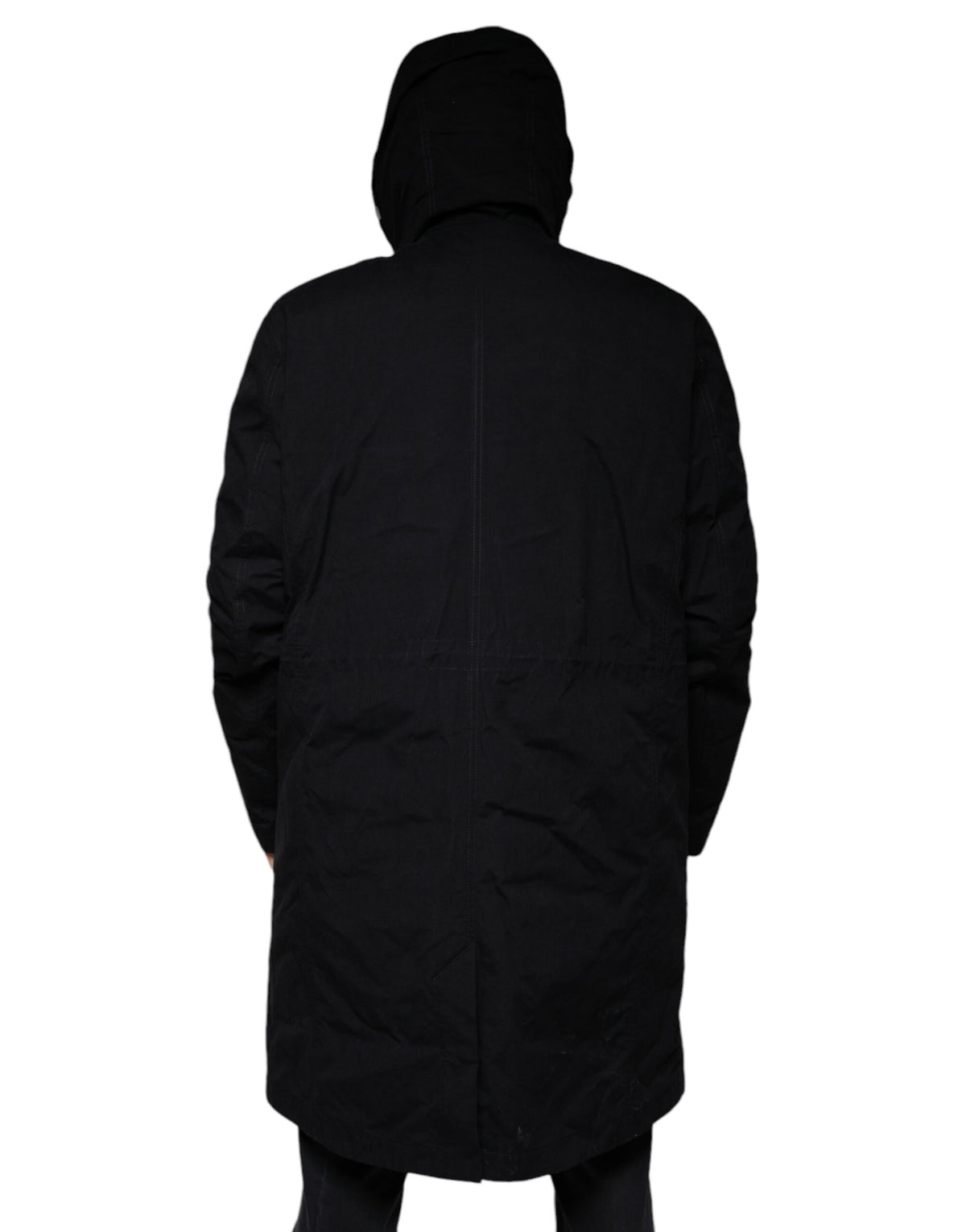 Dolce & Gabbana Parka noire à capuche, trench-coat en coton.