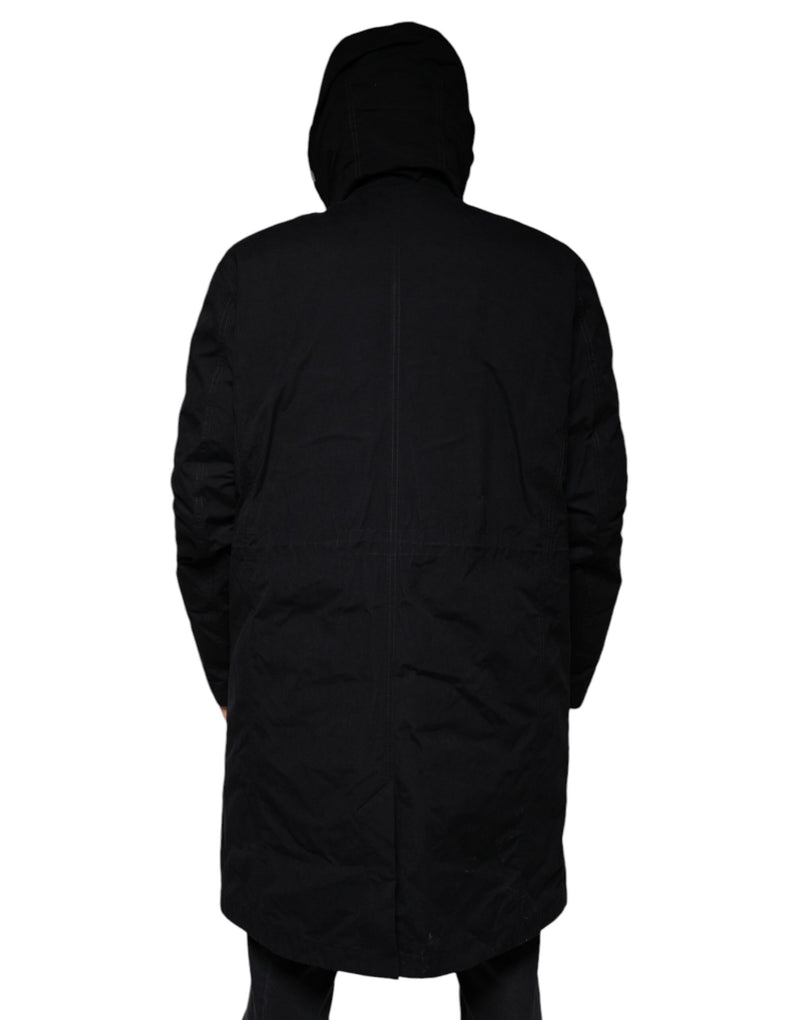 Dolce & Gabbana zwarte parka met capuchon, gemaakt van katoen, als trenchcoat te dragen.