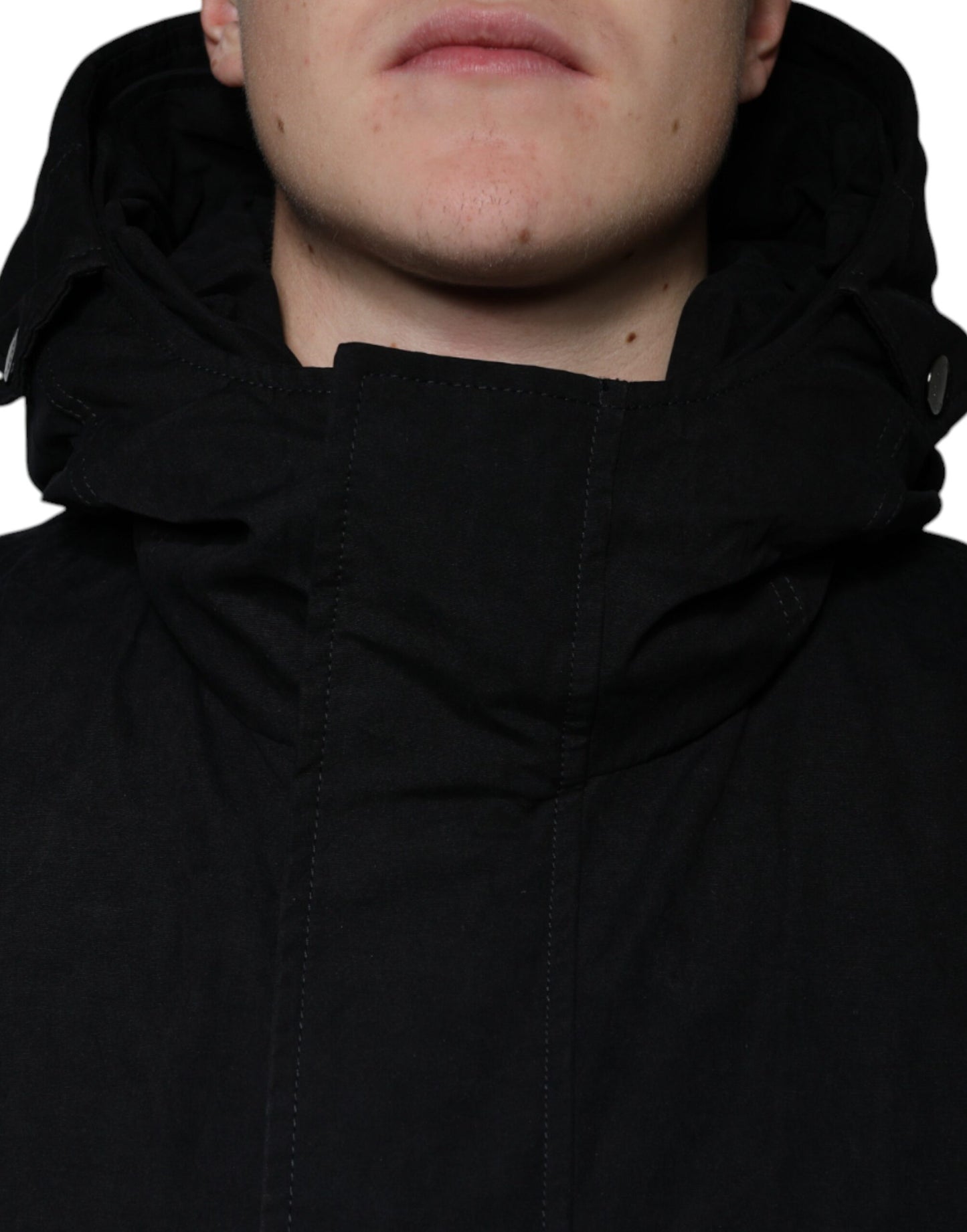 Dolce & Gabbana Parka noire à capuche, trench-coat en coton.