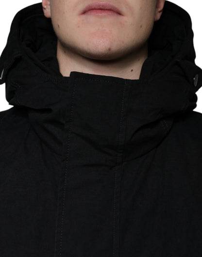 Dolce & Gabbana Parka noire à capuche, trench-coat en coton.