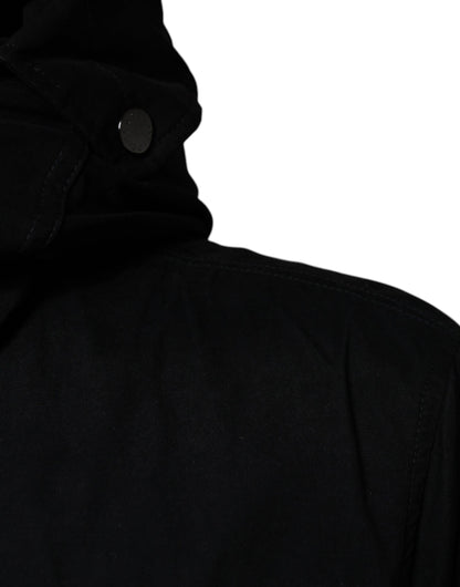Dolce & Gabbana Parka noire à capuche, trench-coat en coton.