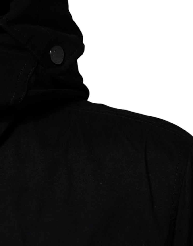 Dolce & Gabbana zwarte parka met capuchon, gemaakt van katoen, als trenchcoat te dragen.
