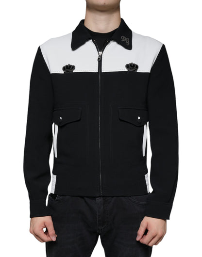 Veste blouson à fermeture éclair intégrale Dolce & Gabbana, noir et blanc, avec couronne DG.