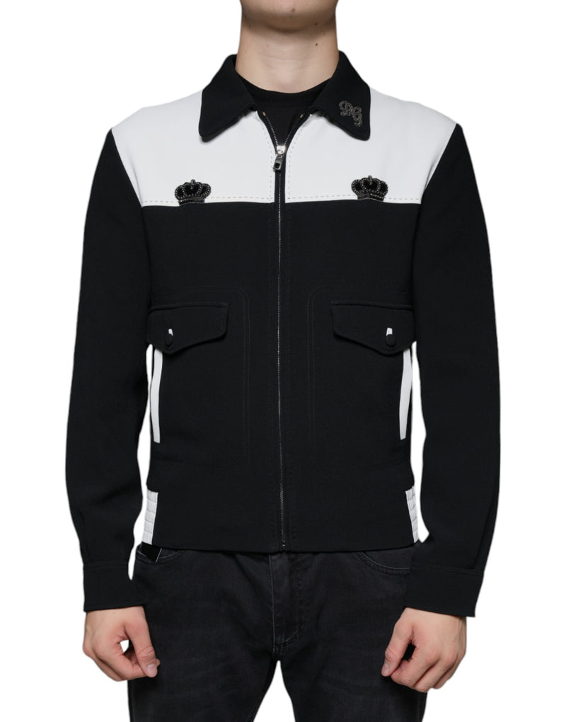 Dolce & Gabbana Zwart Wit DG Crown Full Zip Blouson Jas
