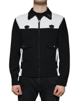Veste blouson à fermeture éclair intégrale Dolce & Gabbana, noir et blanc, avec couronne DG.