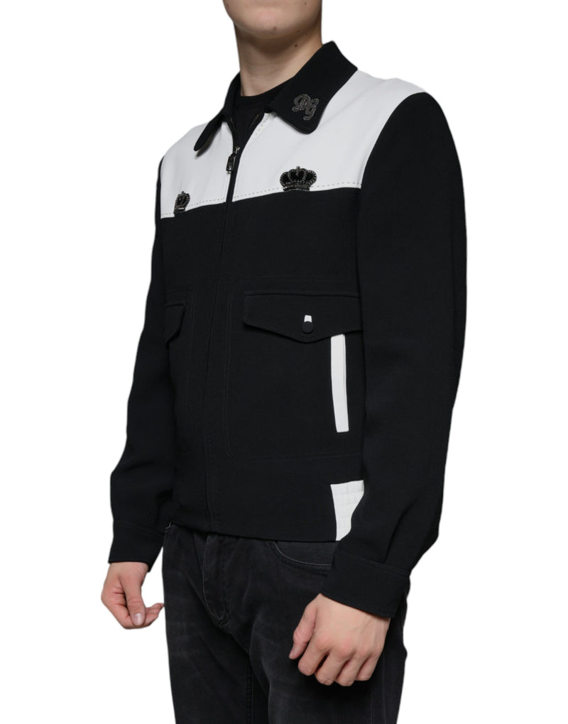 Veste blouson à fermeture éclair intégrale Dolce & Gabbana, noir et blanc, avec couronne DG.