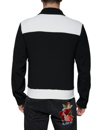 Veste blouson à fermeture éclair intégrale Dolce & Gabbana, noir et blanc, avec couronne DG.