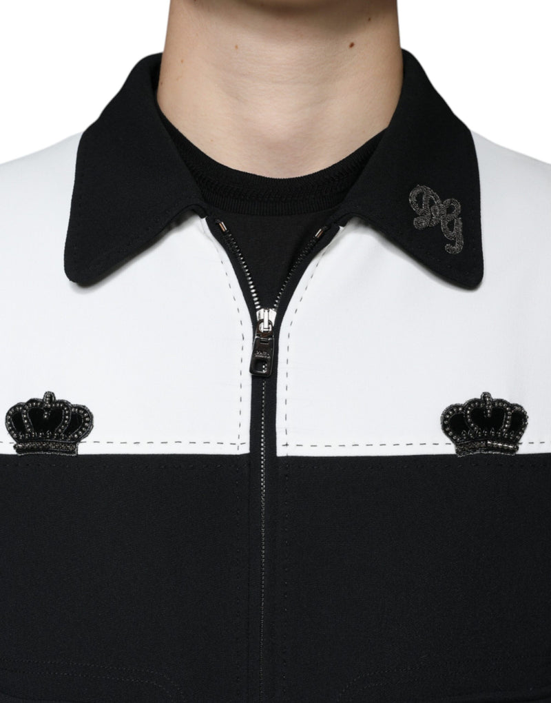 Dolce & Gabbana Zwart Wit DG Crown Full Zip Blouson Jas