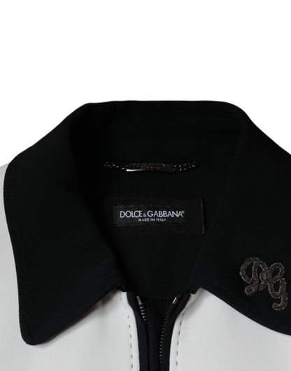 Veste blouson à fermeture éclair intégrale Dolce & Gabbana, noir et blanc, avec couronne DG.