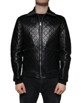 Veste à fermeture éclair complète en cuir de veau noir matelassé de Dolce & Gabbana