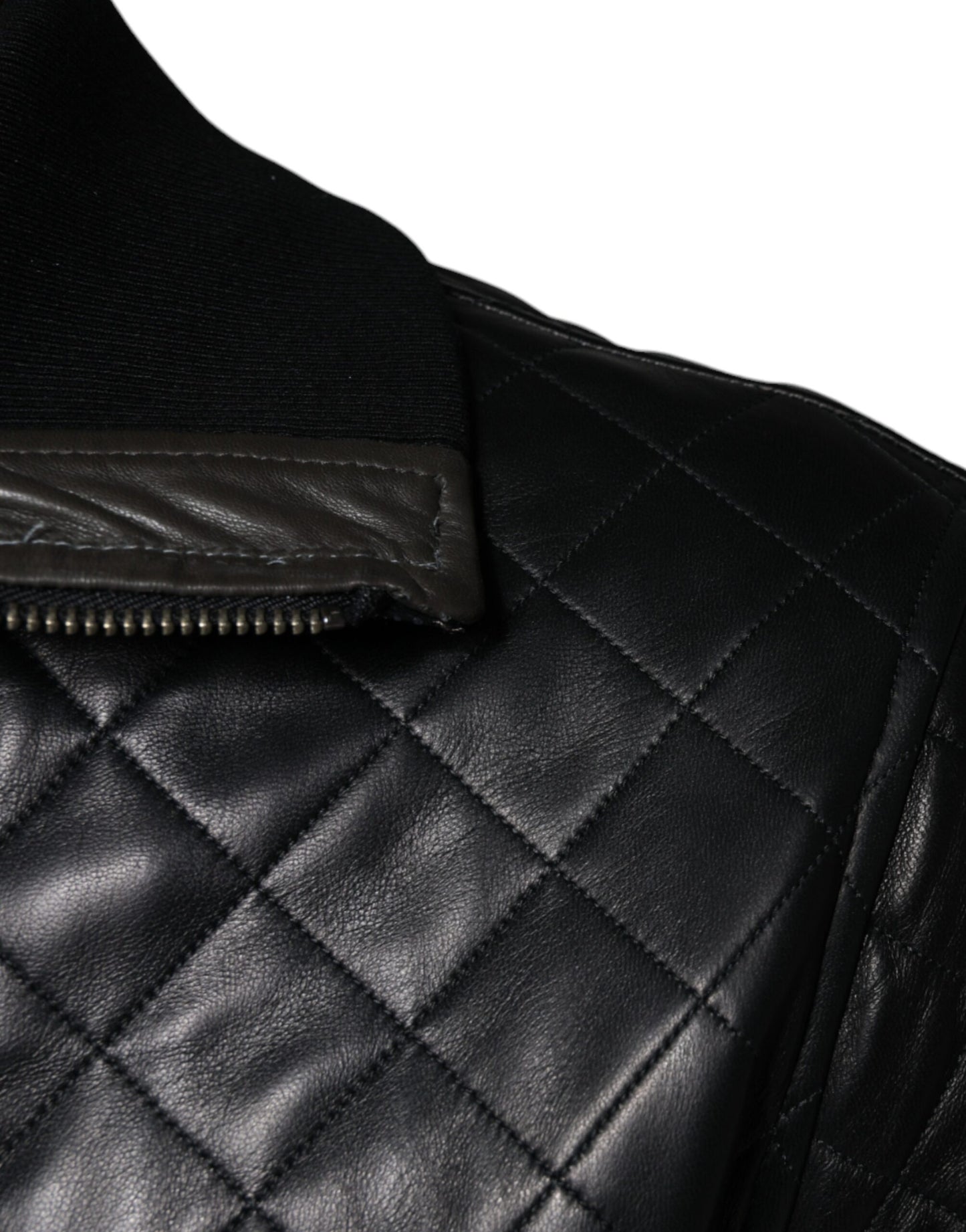 Veste à fermeture éclair complète en cuir de veau noir matelassé de Dolce & Gabbana