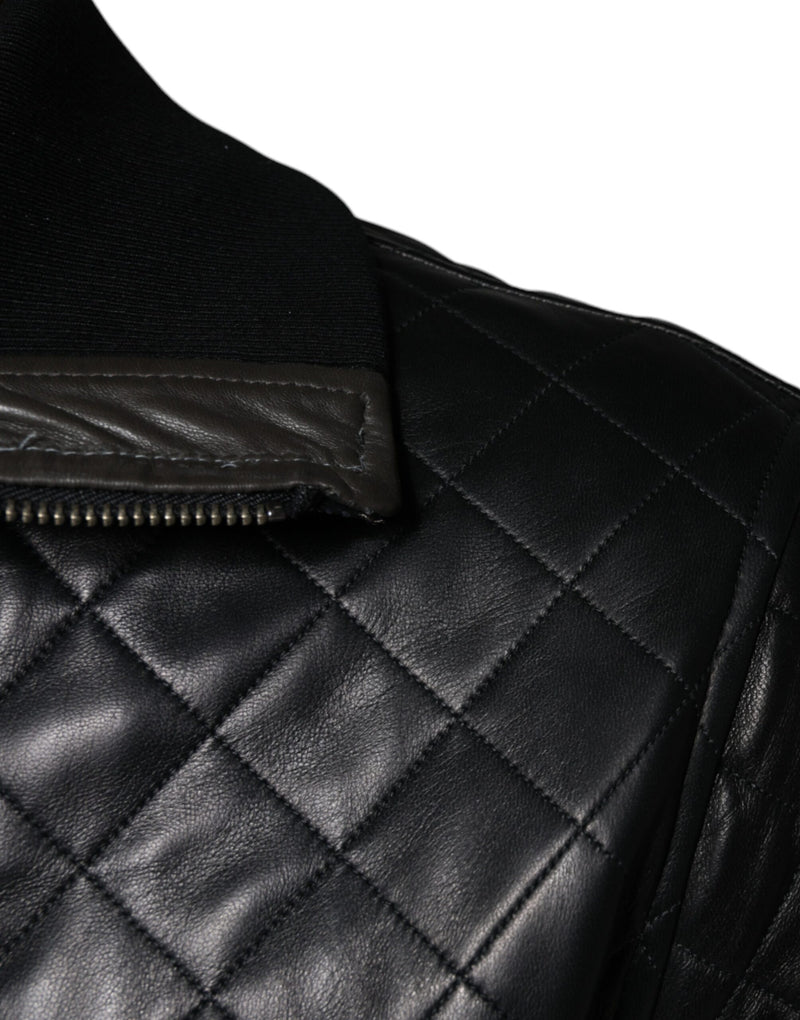 Dolce & Gabbana Quilted Full Zip Jas van Zwart Kalfsleer