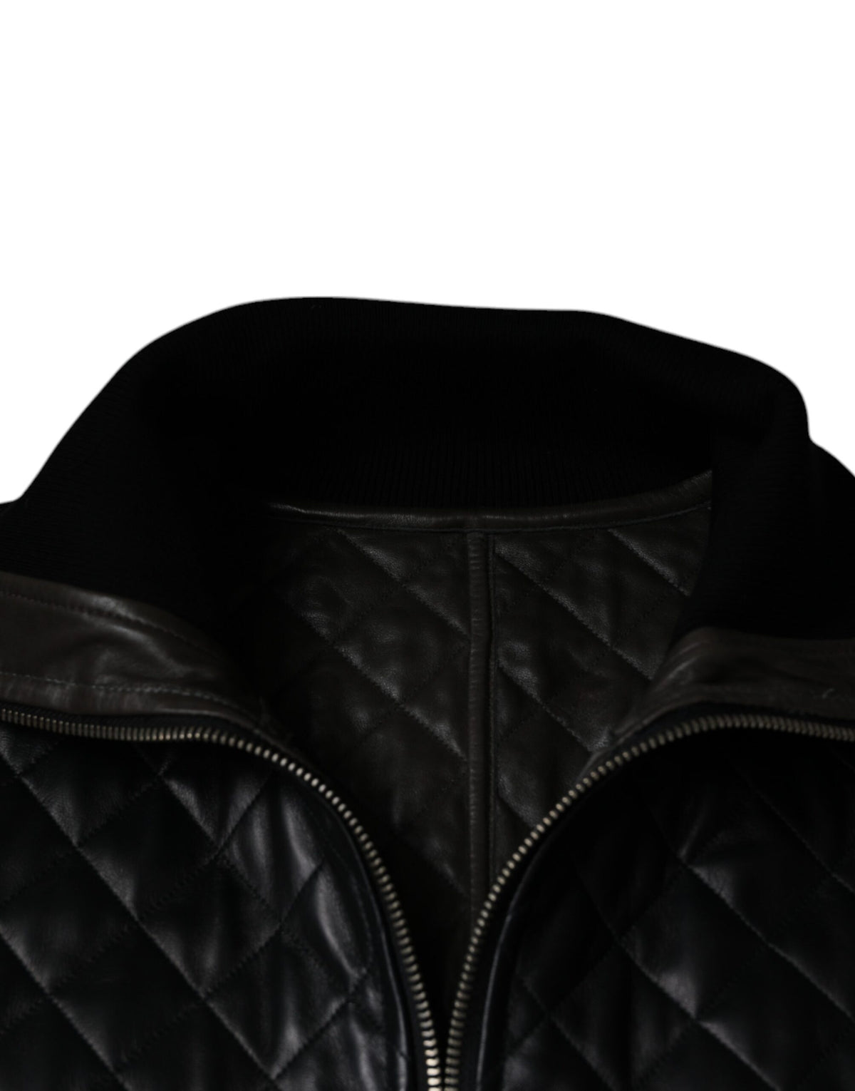 Veste à fermeture éclair complète en cuir de veau noir matelassé de Dolce & Gabbana