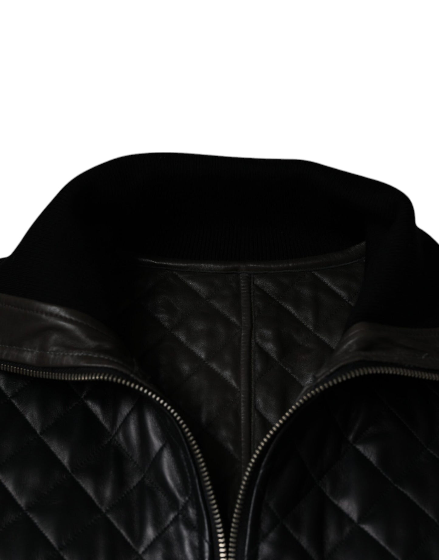 Veste à fermeture éclair complète en cuir de veau noir matelassé de Dolce & Gabbana