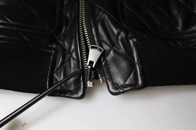 Dolce & Gabbana Quilted Full Zip Jas van Zwart Kalfsleer